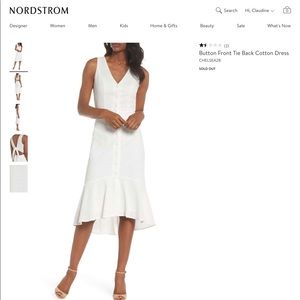 White Botton Front Tie Back Cotton Dress